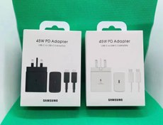 تصویر شارژر دیواری 45 وات سامسونگ مدل EP-TA845XBEGAE تبدیل Cable(5A) USB_C Samsung TA845 45W charger UK Plug + 1m 5A cable. Orginal