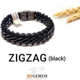 تصویر دستبند مردانه ترکیبی چرم و استیل با قفل درجه یک ساعتی مشکی زیگزاگ - سایز ا ZIGZAG BLACK ZIGZAG BLACK