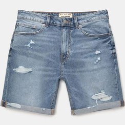 تصویر شلوارک جین برمودا مردانه PULL&BEAR Ripped denim Bermuda shorts 