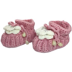 تصویر پاپوش بافتنی نوزاد دخترانه طرح پروانه صورتی Pink Butterfly Baby Girl Knitted Slippers