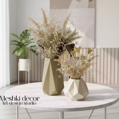 تصویر گلدان دکوری رومیزی ست 2 تایی مدل چندضلعی 