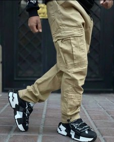 تصویر شلوار کتان کارگو مردانه ۶ جیب رنگ ذغالی 