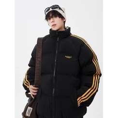 تصویر کاپشن پفی مشکی سه‌خط Rockhead Streetline کد ۷۸۵ | کاپشن اسپرت زمستانی مردانه‌زنانه استریت‌استایل ضدباد و ضدآب Rockhead Streetline Triple Stripe Black Puffer Jacket | Unisex Streetwear Windproof Winter Coat 