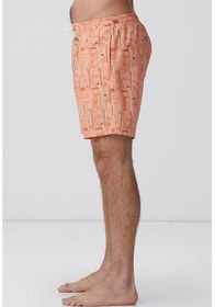 تصویر شلوارک شنا مردانه لباس شنای چاپی نارنجی اورجینال Network 