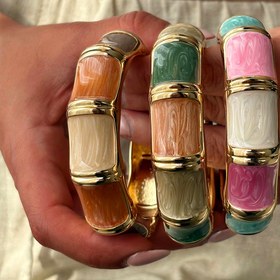 تصویر بنگل زنانه میناکاری پفکی - صورتی 