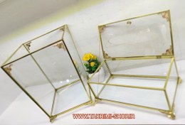تصویر سطل و جا دستمال کاغذی شیشه ای و برنجی نقره ای و طلایی 