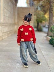 تصویر بلوز کریسمس بچه گانه بافت اکریلیک تک تدی برجسته کد ۹۱۶ 