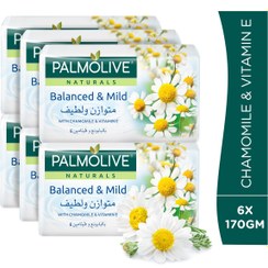 تصویر صابون پالمولیو 170 گرم متعادل و ملایم – دارای خواص بابونه و ویتامین E – باکس 6 عددی – Palmolive Natural Balanced & mild – with Chamomile and Vitamin E 