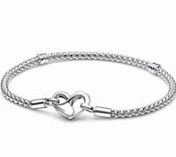 تصویر دستبند دقایق گیره‌ قلبی زنجیر متراکم نقره‌ای پاندورا - 1 