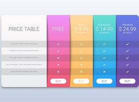 تصویر دانلود فایل وکتور جدول قیمت گذاری با چهار گزینه جدا شده simple illustration pricing table with four options isolated 