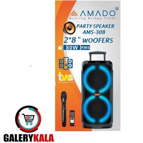 تصویر اسپیکر پارتی باکس اورجینال آمادو مدل AMS-308 - مشکی Speaker and party box Amado model AMS-308