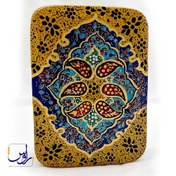 تصویر جعبه پاسور و جواهر خاتم کاری با نقاشی طرح فرش زرین 