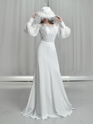 تصویر لباس محضر و عروس دانتل دامن حریر 