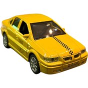 تصویر ماشین اسباب بازی سمند تاکسی فلزی سبز و زرد 