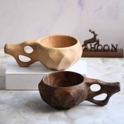 تصویر ماگ چوبی ( کوکسا ) مدل الماسی از جنس چوب گردو با جعبه هدیه 