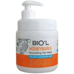 تصویر ماسک مو بیول شیر و عسل آبرسان مناسب موی آسیب دیده Biol Nourishing Hair Mask With Milk And Honey Extract  500ml