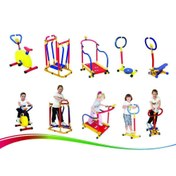 تصویر ست ۵ تکه لوازم ورزشی کودک (تردمیل، گامزن، اسکی فضایی، مسگری، دوچرخه ثابت) 