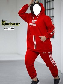 تصویر ست هودی شلوار ورزشی سایز بزرگ زنانه adidas adidas womens big size sports pants hoodie set