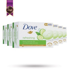 تصویر 6 عدد صابون داو dove مدل عصاره خیار و چای سبز refreshing وزن 135 گرم 