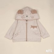 تصویر سویشرت نوزاد نیلی طرح فندق رنگ کرم سایز ۳ تا ۶ ماه 