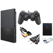 تصویر پلی استیشن ۲ فلش خور تک دسته اصلی همراه فلش فول گیم به همراه مموری کارکرده استوک playstation 2 stock