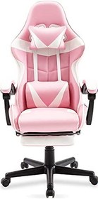 Soontrans Pink Gaming Chair with Footrest, Ergonomic Office Chair with  Lumbar Pillow & Adjustable Headrest Support, Gamers Game Chair, Pink and  White 