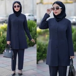 تصویر مانتو شلوار دو دکمه کد ۶۴۸ رنگ سرمه ای 