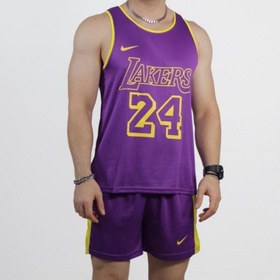 تصویر ست شورت و رکابی بسکتبال لیکرز بنفش کد 024 