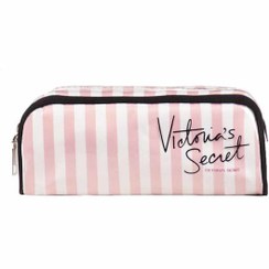 تصویر کیف لوازم آرایش ویکتوریا سکرت Victoria's Secret جامدادی راه راه صدفی و صورتی VICTORIA S SECRET Makeup Bag Pink & White