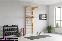 تصویر ‏نردبان سوئدی چوبی برای سالن بدنسازی بانوان و آقایان به همراه پارلل چند منظوره با میله های کششی کد22 wooden Swedish ladders