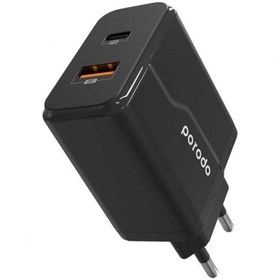 تصویر شارژر دیواری پرودو 20 واتی با کابل تایپ سی به لایتنینگ مدل Porodo PD-18PDEUL Porodo PD & QC Wall Charger 20W-EU PD-18PDEUL