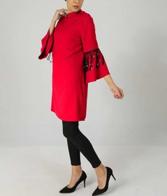 تصویر لباس مجلسی زنانه کرپ قرمز زیبو 