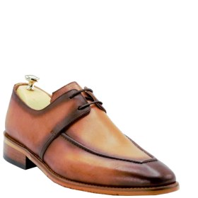 تصویر کفش چرم دست دوز مردانه مدل زیگزال بندی قلم رنگ-عسلی ا Zigzag shoes Zigzag shoes
