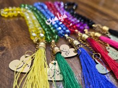 تصویر تسبیح کریستالی پلاک دار | نمره ۶ و نمره ۸ | پلاک طلایی نام ائمه اطهار | تک و عمده 