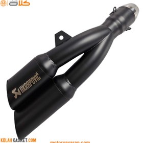 تصویر اگزوز قهرمانی موتور سیکلت اکروپویچ دو لول مشکی کد AK32 Akropovich motorcycle championship exhaust, black, code AK32