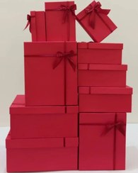 تصویر جعبه کادویی قرمز ربان کرمی در ده سایز مختلف 