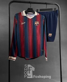 تصویر کیت ۱۲۵ سالگی بارسلونا آستین بلند اسپشیال با شورت 