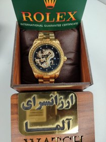 تصویر ساعت رولکس طرح دراگون طلایی صفحه مشکی گارانتی قفل اصلی جعبه چوبی Rolex