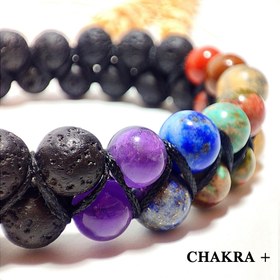 تصویر دستبند هفت چاکرای اصل دو ردیفه چاکرا پلاس سنگ معدنی لاوا CHAKRA plus stone bracelet lava original