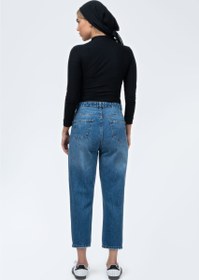 تصویر شلوار جین مام استایل زاپ دار آبی تیره 1000319 Dark Blue Zip-Detail Mom Royal Jeans