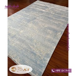 تصویر فرش ماشینی با الیاف طبیعی بامبو 1200 شانه هیستوریا کد m52cb رنگ کرم آبی فرش اکسیر 