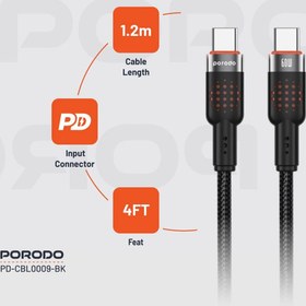 تصویر کابل دو سر تایپ سی پورودو Porodo Aluminum Braided USB-C to USB-C Cable 1.2m 60W USB-C To USB-C ALUMINUM BRAIDED CABLE porodo