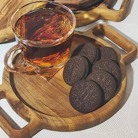 تصویر سینی چوبی دسته دار گرد Round wooden tray with handle