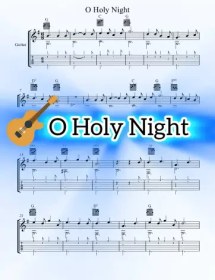 تصویر نت ساده گیتار O Holy Night به همراه تبلچر و اجرای نت 