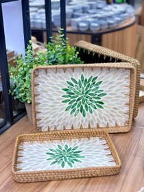 تصویر سینی صدفی مستطیل سبز 