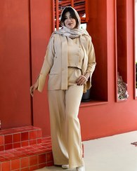 تصویر کت و شلوار زنانه مجلسی کرم با ژیله کد 7171 