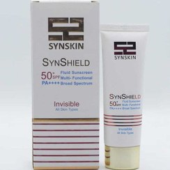 تصویر فلوئید ضد آفتاب ساین اسکین بی رنگ ساین شیلد مناسب انواع پوست SPF50 SYNSKIN Fluid Sun Screen Syn Shield invisible for all skin type SPF50