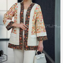 تصویر مانتو طلا کوب و سوزن دوزی - گلهای صورتی / ۲ 