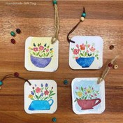 تصویر گیفت تگ آبرنگی دست‌ساز طرح گل-سایز کوچک 