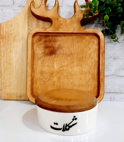 تصویر ظروف سرامیکی درب چوبی 
